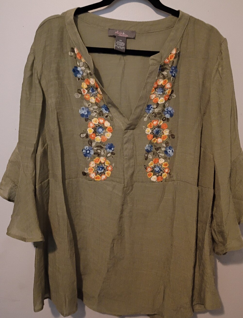Olivia & Martin Embroidered V-Neck Women's Boho Top